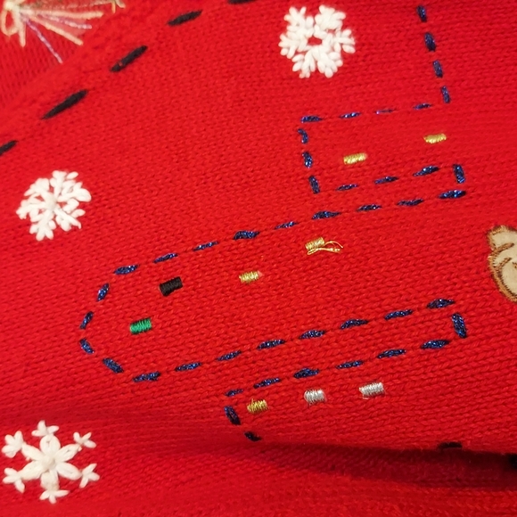 Designers Originals Studio Joy Holiday Shopping Cardigan Sweater Size XL Red - Picture 4 of 16